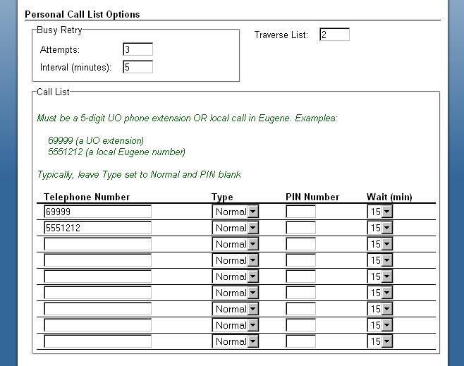 Personal Call List Options Setup - Multiple Phones
